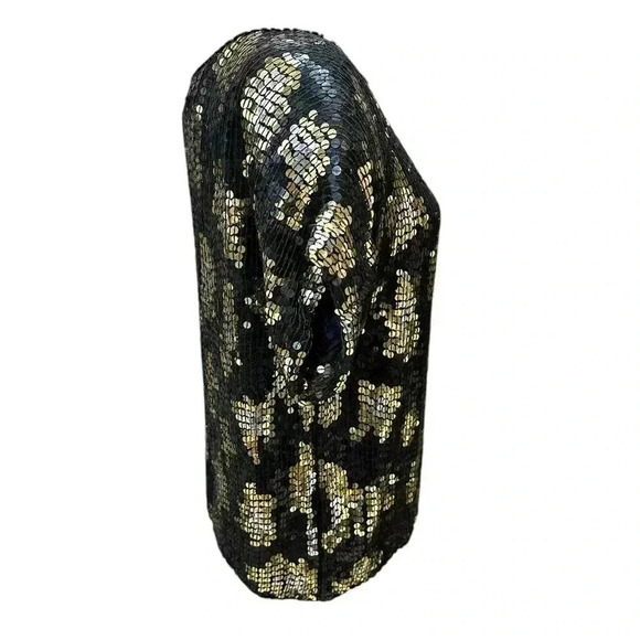 Vtg J. L. B. Beaded Black Leopard Big Cat Spots Sequins Trophy Silk Blouse Large - Picture 2 of 6
